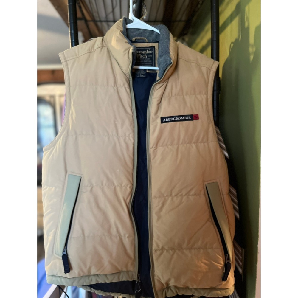 Abercrombie & Fitch Mens Tan Puffer Vest‎ Full Zip Outdoors